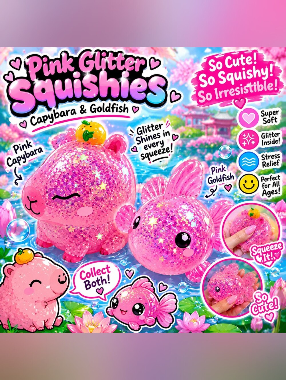 Capybara & Goldfish Squishy Bundle 🩷 (Pink)